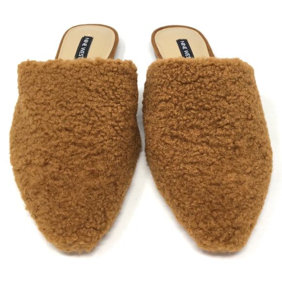 Nine West Furzy Women's Size 7 Brown Faux Fur Winter Slides Slip-On Shoes - Picture 4 of 7